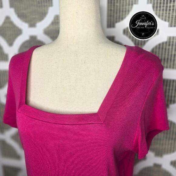 3/$30 Cambridge Dry Goods Pink Square Neckline Short Sleeve T-Shirt Size Large - Picture 3 of 9